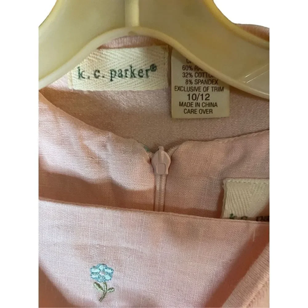 KC Parker girls linen blend pink floral embroidered dress and cardigan size 10